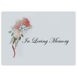 celloexpress In Loving Memory (Flowers with Ribbon) Flower Message Cards - 90mm x 125mm - Bereavement Florist Card Sympathy Condolences Notes (Pack of 24)