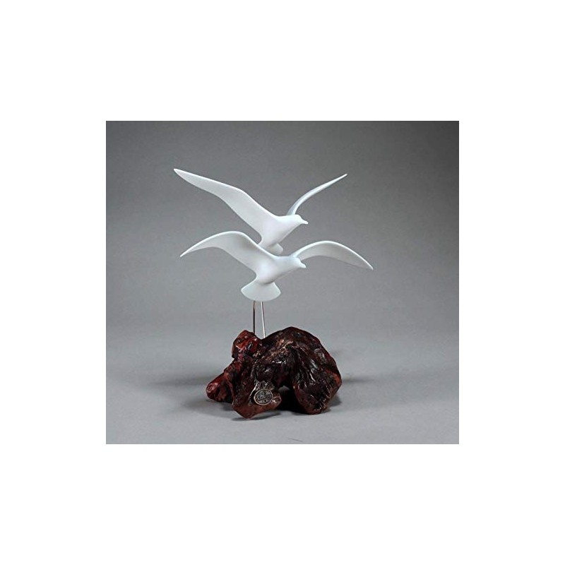 Seagull Pair Sculpture by John Perry Medium version Burl base