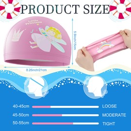 2 Pieces Swimming Cap Kids, Swim Cap Kids Long Hair, Waterproof Polyester Bonnet De Bain for Kids, Cartoon Mermaid Elves Kids Swim Cap, Kids Swimming Caps for Aged 2-12 Girls Boys Teens (B)