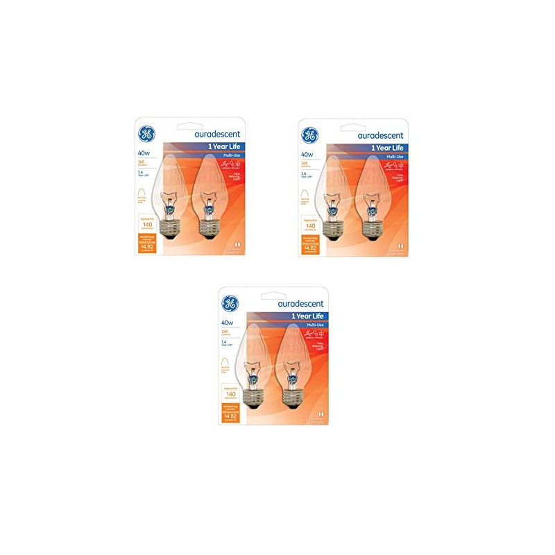 G E Lighting 75343 Flame Shape Auradescent Bulb, 40W, 6-Pack