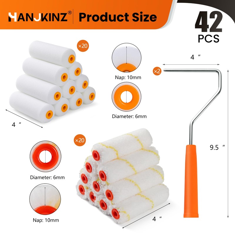 HANJKINZ Paint Roller 4 inch Kit, 40 Pack Mini Paint
