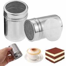 2 PCS Stainless Flour Salt Icing Sugar Shaker,Fine Mesh Flour Duster with The Lid, Icing Sugar Salt Cocoa Flour Coffee Shaker Sifter for Kitchen Baking Cooking