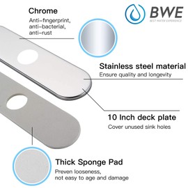 BWE Hole Cover Escutcheon Plate Matching 1 or 3 Hole Chrome Kitchen Faucet or Bathroom Faucet Deck Plate Vessel Vanity Faucet Cover Stainless Steel Outside 10 Inch Oversized Base Plate