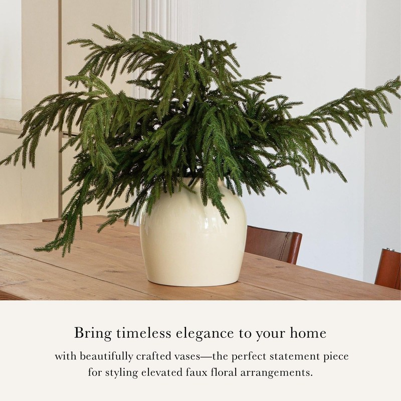 Afloral Large Tabletop Cream Glossy Ceramic Vase - 10.5"