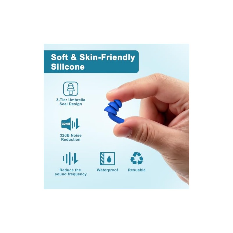 5 Pares Tapones de Oido de Silicona Impermeables con Estuche