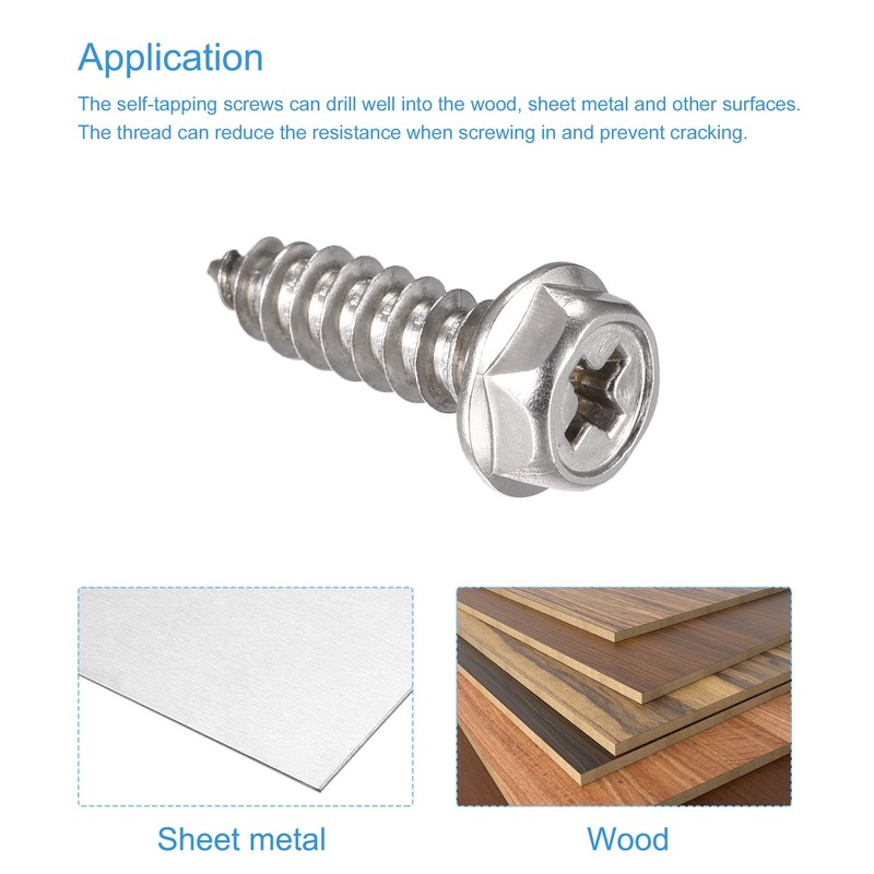sourcing map Phillips Hex Washer Self Tapping Screws, M5 x