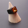 PMTIER Men's Stainless Steel Black Plated Ring with Square Orange