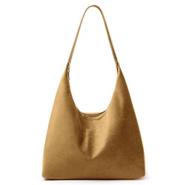 KALIDI Vintage 15L Hobo Bag Faux Suede Tote Zipper Work Bag Vegan Leather Shoulder Strap for Women Travel Purse