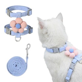 HASTHIP® Arnés para Gato con Correa, Arnés Ajustable Antiescape con Hebilla de Liberación Rápida y Adorno de Flor Linda para Gatos Pequeños, Paseos y 