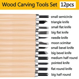 Wonglea Wood Carving Tools Set 12 Pcs,Wood Carving kit Set with Canvas Roll Bag, Wood Whittling Kit for Beginners Kids & Adults,Wood Carving Knife Kit Gift (Canvas Roll Bag)