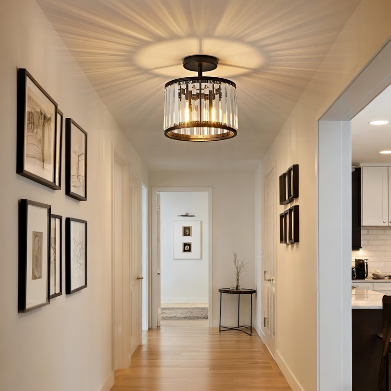 OKELI 9.8" Small Crystal Chandelier Semi Flush Mount Ceiling Light,