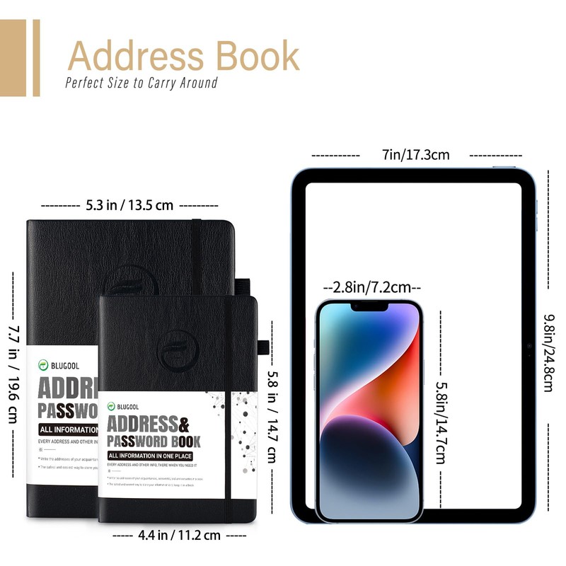 Address Book with Alphabetical Tabs, Hardcover Password Book, Address Organizer