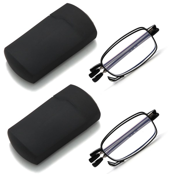 VANANA Folding Reading Glasses with Hard Cases, Blue Light Blocking