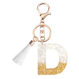 Suweibuke Cute Beige Key Chains for Women Girls, Initial Letter Keychains with White Tassel, Charms for Key Handbags Backpacks (D)