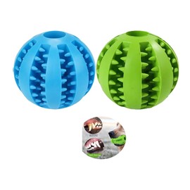 Dog Treat Toy Ball, Dog Tooth Cleaning, Toy Interactive Dog Toys, Dog Puzzle Teething Toys Ball, Pack of 2 (Blue & Green, 2.36" 6cm)