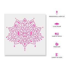 Sacred Lotus Flower Stencil Template for Walls and Crafts - Reusable Stencils for Painting in Small & Large Sizes