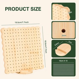 VINATO Tavola per Bloccare in Bambù, Tavola di Bloccaggio con 10 Pini in Acciaio Inox, Base e Accessori, 19.5x19.5cm - per Granny Squares all'Uncinetto, Dimensioni Medie
