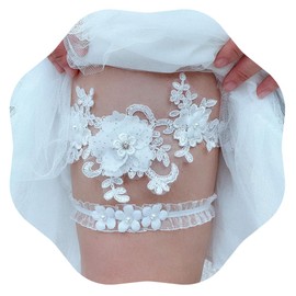 JWICOS Bride Wedding Lace Garters White Bridal Garter Brides Floral Leg Band Bridal Accessories for Women and Girls(Pack of 2)