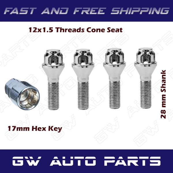 BWA Set of 4 Chrome Wheel Bolt Lock Cone Seat