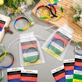 Cunno 50 Sets Plan of Salvation Bracelets Sets with 50 Bulk Plan of Salvation Cards Gospel Tracts Pocket Holy Postcards Prayer Cards 50 Wrist Band Wordless Silicone Bracelet 50 Bags for Ministering