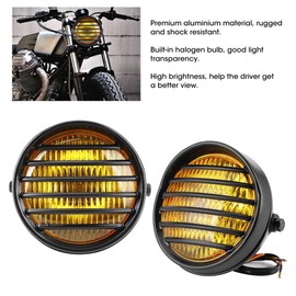 6" Round LED Motorcycle Headlight Grill Head Lamp Lens Cover 35W Halogen Bulb Universal Motorbike Headlamp Vintage for Cafe Racer Cruiser (Yellow Glass)