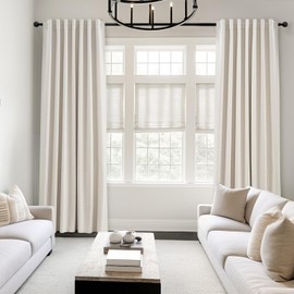 Topfinel 120 Inches Long Extra Long Pinch Pleat Faux Linen Curtains for Living Room,neutral Linen 100 Percent Blackout Floor To Ceiling Farmhouse Sound Absorbing Drapes 2 Panels for Track System 10 FT