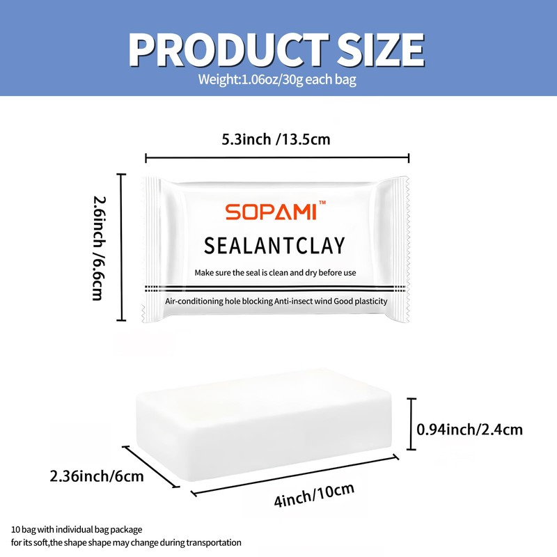 SOPAMI 10-Pack White Waterproof Sealant Putty - Quick Mending Mud