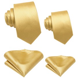 Hi-Tie Father And Son Tie Set Jacquard Woven Silk Necktie Pocket Square Set For Wedding Party Formal Dress Gifts,Gold Solid