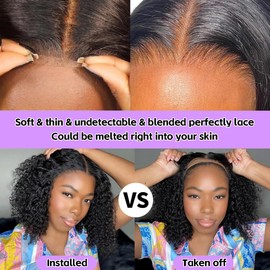 Short Curly Bob Wig Human Hair 5x5 Hd Lace Closure Wigs Human Hair Water Wave Glueless Wear and Go Pre Pluked Pre Cut Wet and Wavy Wigs for Black Women 180% Density Natural Hairline 12 Inch