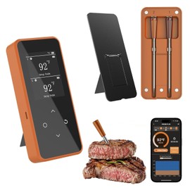2 Probe Meat Thermometer Wireless, 500FT Long Range Bluetooth Meat Thermometer Digital with LCD, Probe Lasts up to 16 Hours, Instant Reading Food Thermometer for Oven, Grill, Smoker & Rotisserie