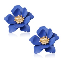 WUWEIJIAJIA Boho Flower Stud Earrings with White Pearl for Women Lover and Friends Flower Shaped Daisy Dangle Drop Earrings with Gold Flower Bud (Blue)