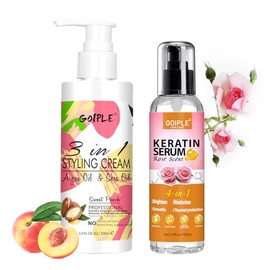 3-In-1 Styling Cream for Flyaways Styling Hair Cream for Frizz Hair - Hair Styling Cream for Slick Back Hair Add Shine Smoothes Anti-Frizz Cream - Sea Salt Spray for Curly Hair & Rosemary Keratin Oil