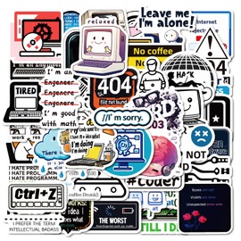 Tuyatezhi 50 Pcs Programmer Stickers for Laptop, Water Bottles, Bicycle, Skateboard, Computer, Wall, Graffiti, Vinyl, Waterproof, Retro Tech, Cartoon, Outdoor