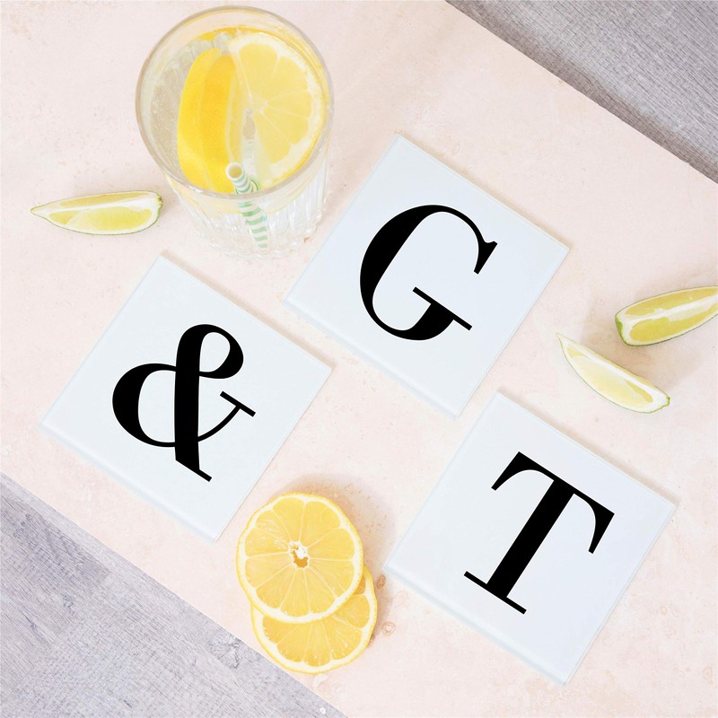 Alphabet Initial Letter Glass Drinks Coaster Mat Gift
