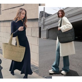 Myhozee Puffer Bag Women's Elegant Handbag Women's Tote Puffect Shopper Large Shoulder Bag Hobo Bag Warm Shoulder Bag Winter Handbag Quilted Bag Plain