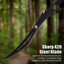 REAT 26" Machete with Sheath, Sword with Full Tang Design,440 Stainless Steel Blade with Black Coating,Non-silp Cord-Wrapped Handle,Real Swrods for Adults Cosplay Yard Work(Black)