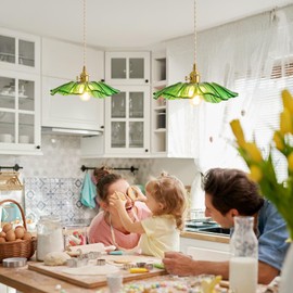 GloMuse Pendant Lights Kitchen Island Dining Room Light Fixture Glass Hanging Light Green Flower Light 2pack Island Lights for Bedroom Kitchen Dining Room Living Room Green Sunflower 2 Pack