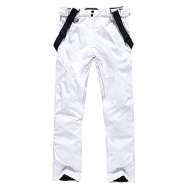 YEEFINE Men's Waterproof Snow Pants Insulated Outdoor Winter Warm Detachable Suspender Ski Snowboard Pants(White,S)