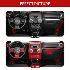 RT-TCZ for Jeep JK Interior Trim Kit Red, JKU Center Console Dashboard Panel Trim Cover for Jeep Wrangler JK JKU 2011-2017 Red Interior Accessories 10pcs