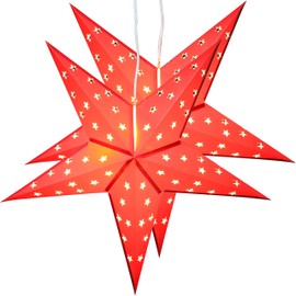 Twinpack red Christmas Paper Star 5 Leaf "Star Cutting" 24 inches with 10 LED Lamps