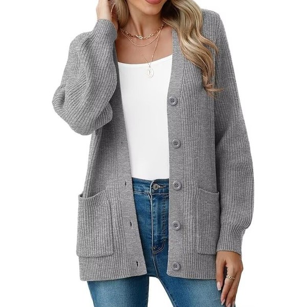 YGJIEGENG Women's Cardigan Long Sleeve Chunky Knit Cardigan Loose V