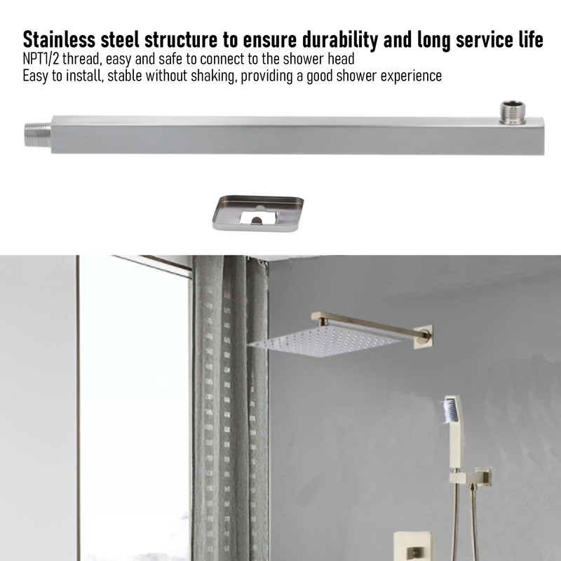 NPT1/2 Wall Mounted Shower Arm Brushed Concealed Stainless Steel Shower