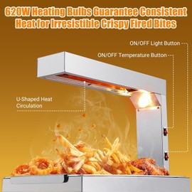 620W Commercial French Fry Warmer - Free Standing Food Heat Lamp with Adjustable Dump Station, Stainless Steel Warming Light for Churros, Chips, Buffet & Restaurant Kitchen