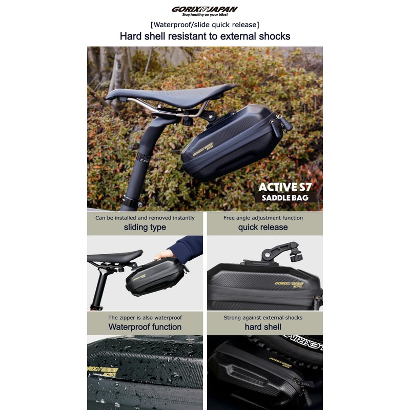 GORIX Bike Saddle Bag Rear Hard Shell Durable Waterproof Cycling