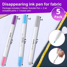 Avenuebool Fabric Markers for Sewing, 5 Count Pack, Includes 2 Water Soluble Fabric Marker 2 Air Erasable Pens 1 Eraser Marker, Disappearing Ink Pen, Sewing Quilting Embroidery Supplies