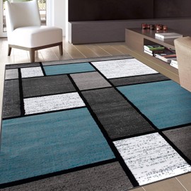 Contemporary Modern Boxes Area Rug 6' 6" X 9' Blue/Gray