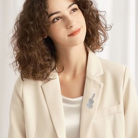 Fashion Violin Lapel Brooch Pin Cubic Zirconia Cello Fiddle Musician Instrument Pins Clip Lapel Dress Suit Coat Sweater Hats Backpacks Brooches Pins Dainty Jewelry Gifts for Women Girls Men (Silver)