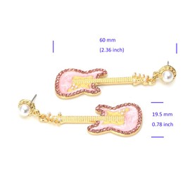 Dainty Music Guitar Dangle Drop Earrings for Women Girls Cubic Zirconia Crystal Faux Pearl Rock Instrument Dangling Earring Exquisite Musician Jewelry Gifts
