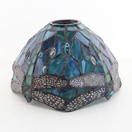 HWFEI Small Tiffany Lamp Shade 8 Inch Accessories Replacement Stained Glass Lampshade Only for Table Lamp, Pendant Lamp,Sconce Lamp(Green Dragonfly Q)