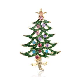 QUKE Zircon Crystal Rhinestone Green Christmas Tree Brooch Pin for Women Girls Jewelry